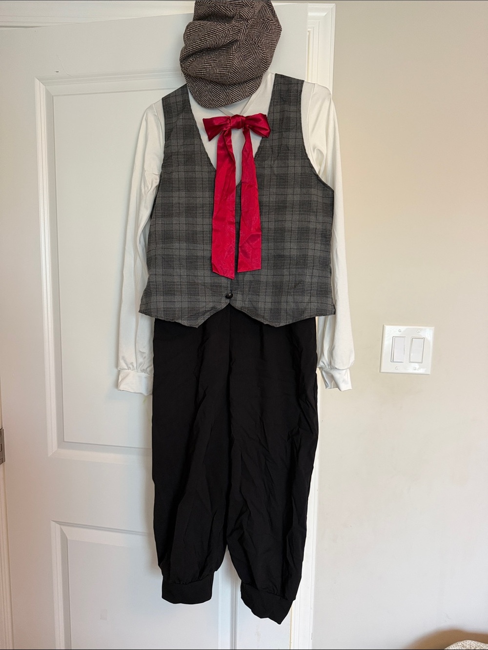 Classic Victorian Newsboy Costume with Red Bow - Women’s Medium